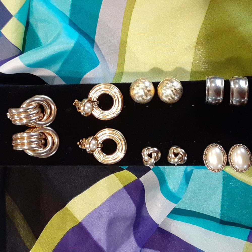 Traditional gold tone clip-on earrings six pair